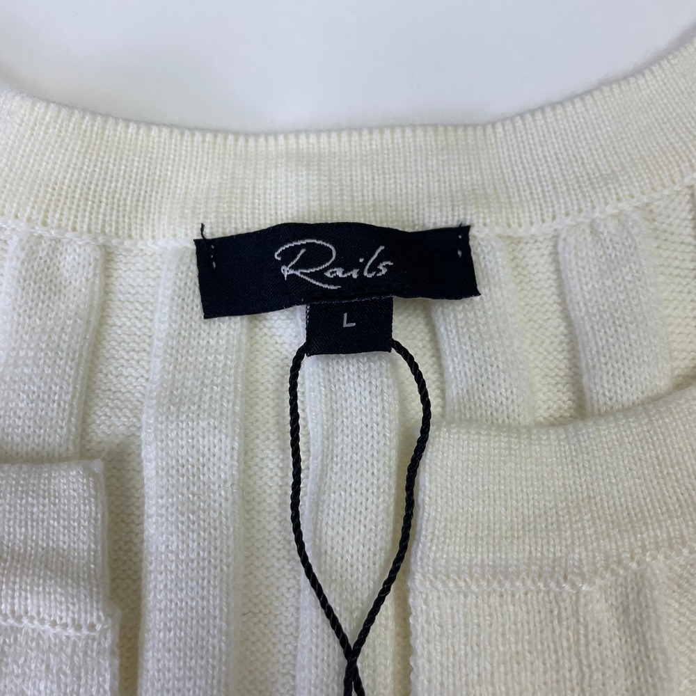 NWT Rails Ashley Cream Ribbed Knit Midi Dress L Sleeveless Split Neck Minimalist - Picture 8 of 16